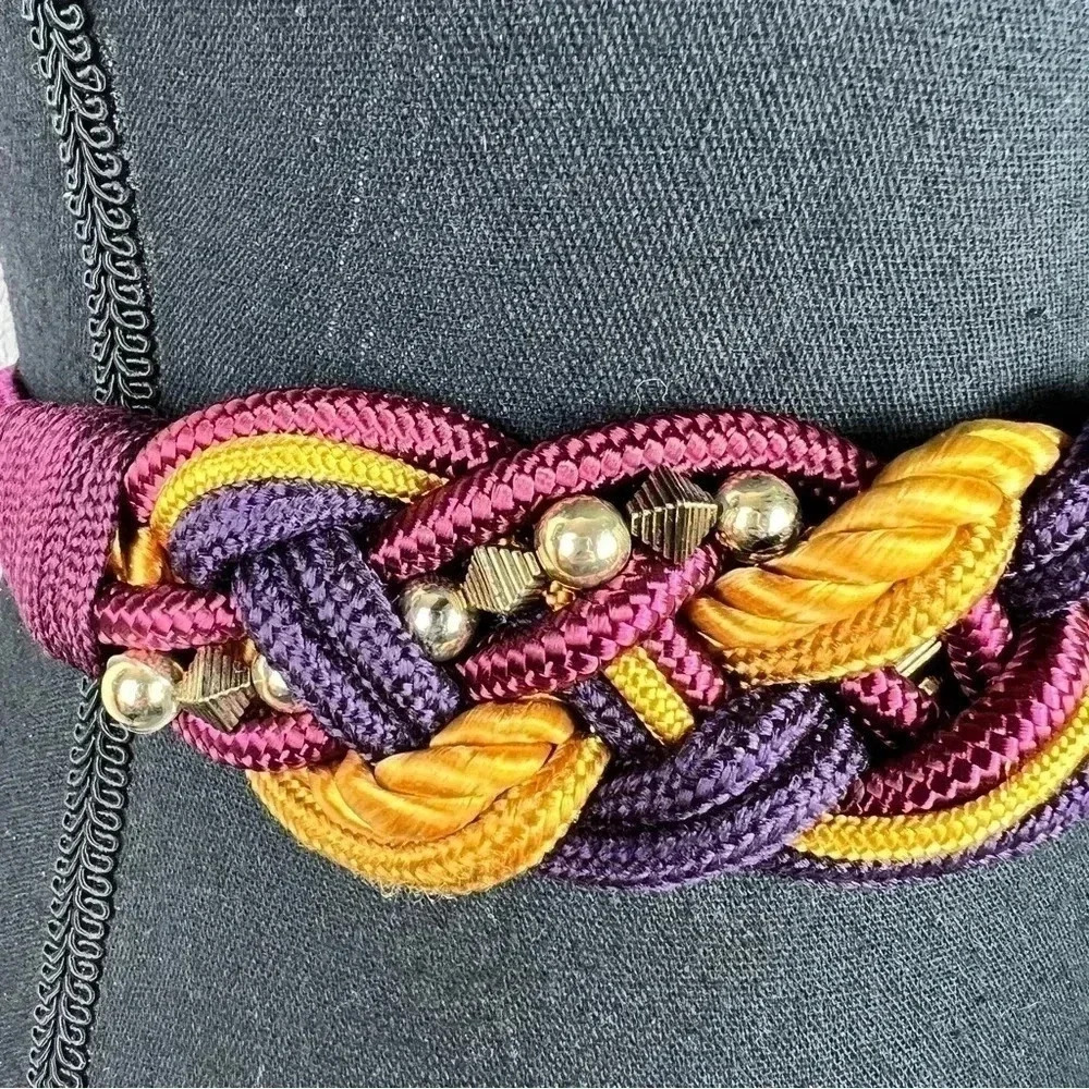 Twisted Braided Beaded Vintage Rope Belt Size Small NWT Gold Purple Burgundy - Picture 9 of 13